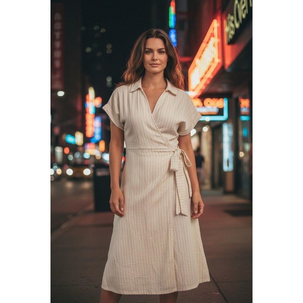 NWT Universal Thread Cream Stripe Wrap Waist Midi Dress Size 1X